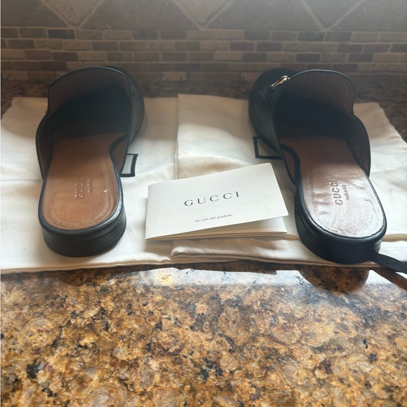 GUCCI loafers PRINCETOWN LEATHER backless in blk w/ gold horse bit sz 9 - Picture 6 of 15